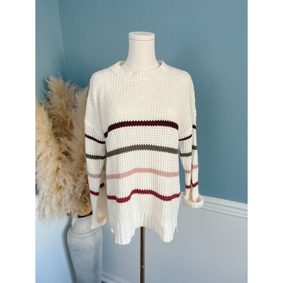 Sonoma Stripe Crewneck Sweater Size Medium Cozy Pullover - Picture 1 of 6